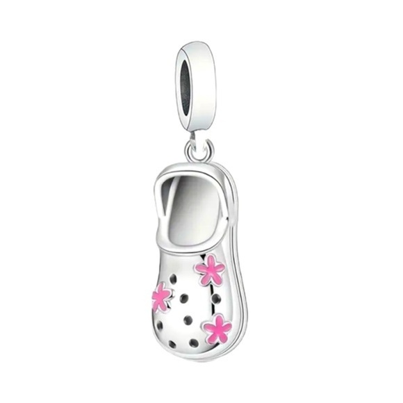 925 Sterling Silver CROCS Charm/Pendant with Pink Flower Accents - NWT - Picture 1 of 6